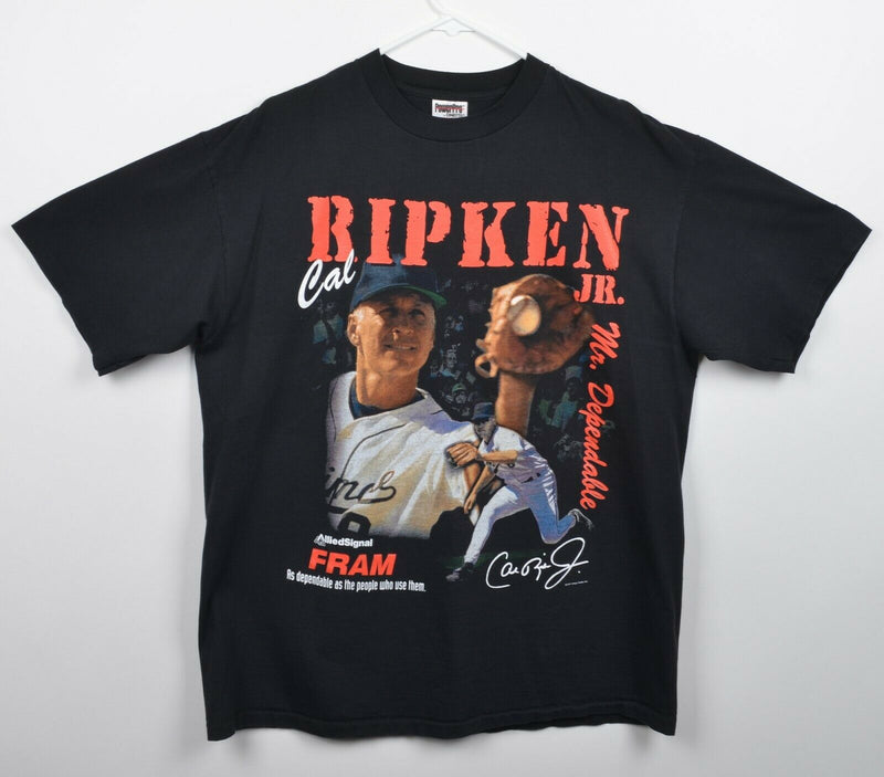Vtg 1997 Cal Ripken Jr. Men's XL Black MLB Rap Tee Single Stitch Oneita T-Shirt