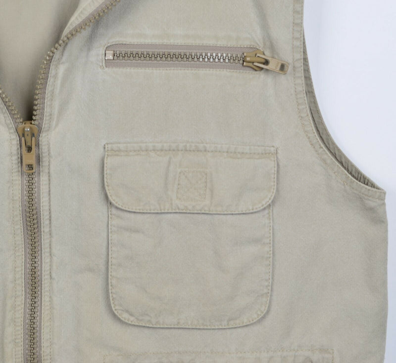 Vtg Banana Republic Men's Large Safari Fishing Khaki Pocket Hood Utility Vest