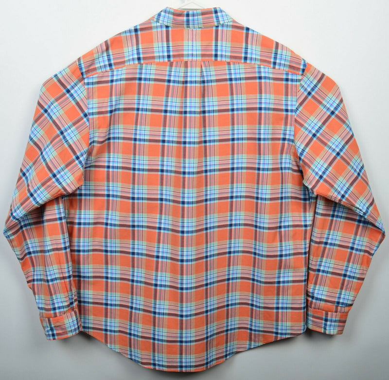 Polo Ralph Lauren Men's 2XL Orange Blue Plaid Pony Button-Down Shirt