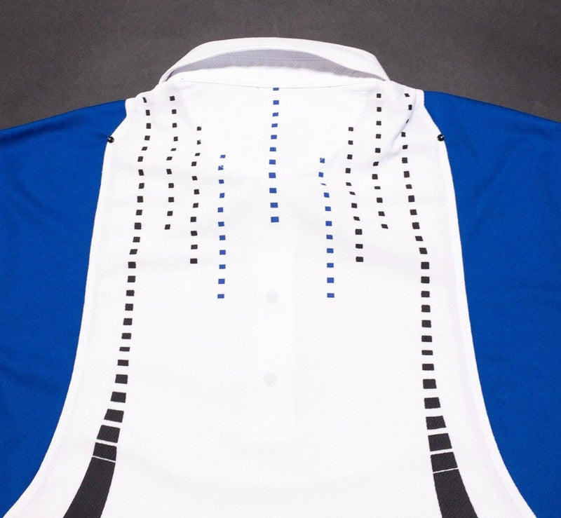 Jamie Sadock Men's Large Golf Polo Shirt White Blue Geometric Snap Wicking