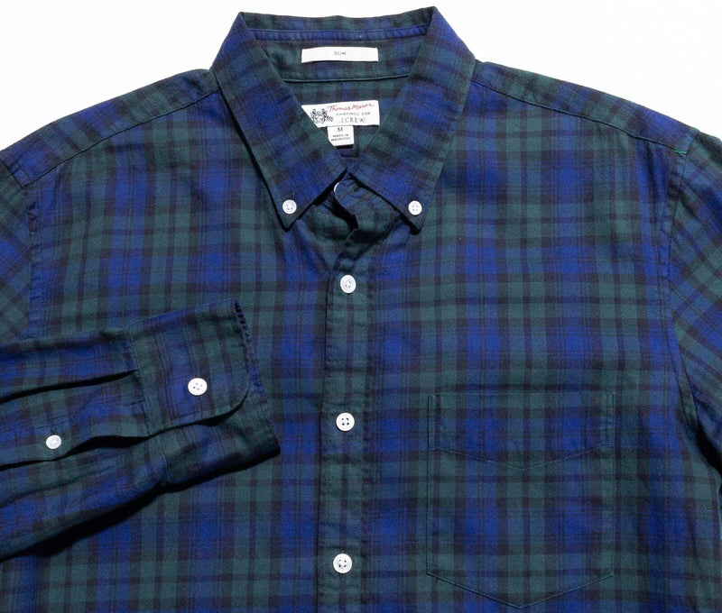 Thomas Mason J. Crew Shirt Men's Medium Slim Button-Down Blue Green Plaid Check