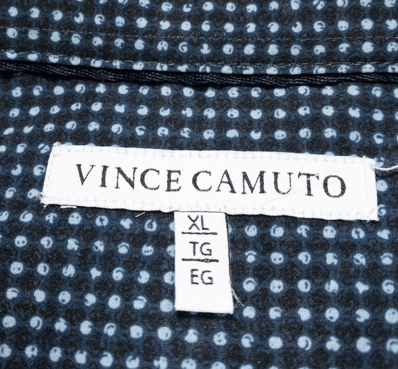 Vince Camuto Men's XL Shirt Long Sleeve Navy Blue Print Polka Dot Polyester