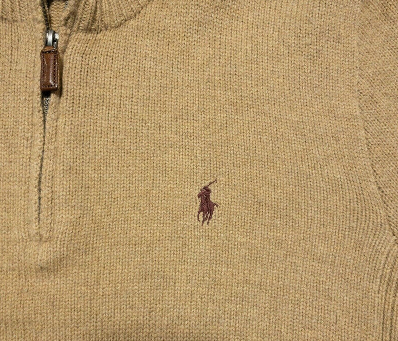 Polo Ralph Lauren Men's Small 100% Lambswool Tan 1/4 Zip Pullover Knit Sweater