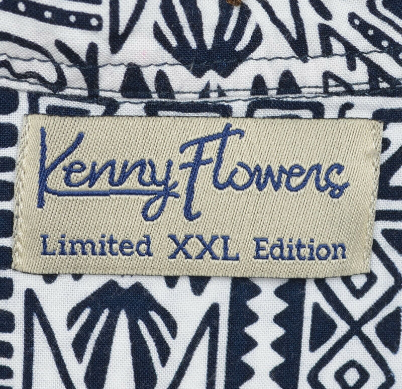 Kenny Flowers Men's 2XL Navy White Geometric Limited Edition Hawaiian Shirt