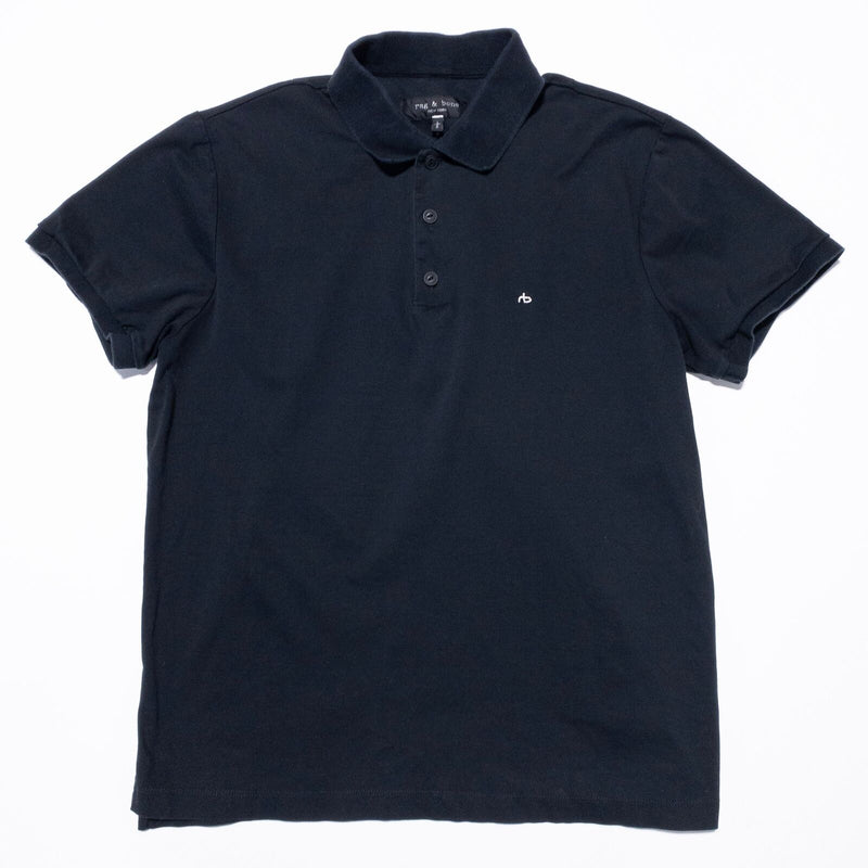 rag & bone Polo Shirt Men's Large Black Solid Logo Short Sleeve New York