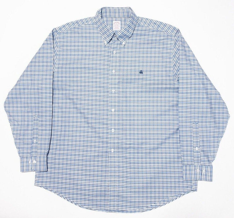 Brooks Brothers Shirt XL Men's Non-Iron Button-Down Blue Check Long Sleeve Logo