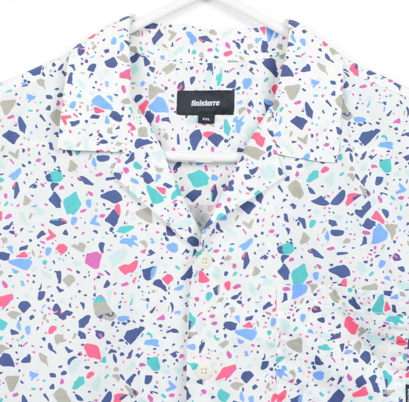Finisterre Men's 2XL Multi-Color Geometric White Short Sleeve Button-Front Shirt