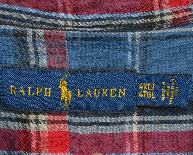 Polo Ralph Lauren Men's 4XLT Blue Red Plaid Double-Layer Flannel Button Shirt