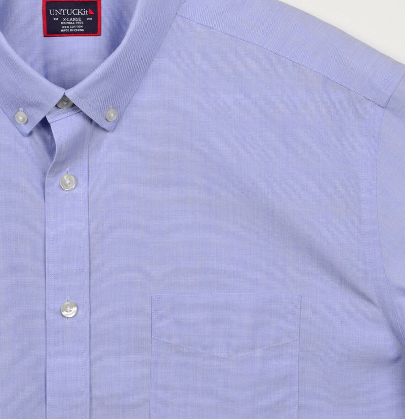 UNTUCKit Men's Sz XL Wrinkle Free Solid Blue Button-Front Short Sleeve Shirt