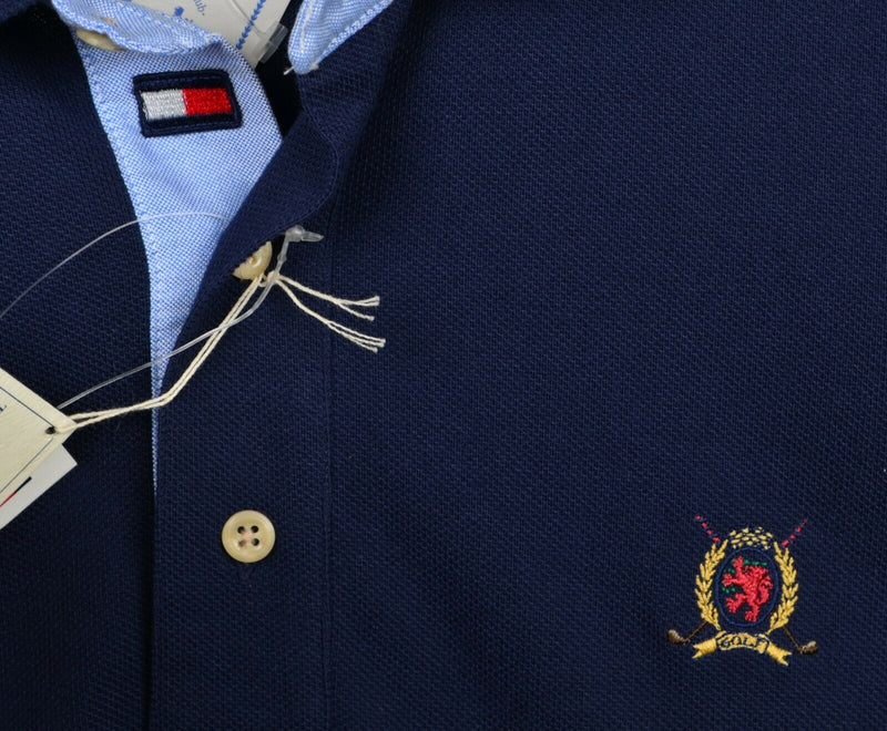 Vintage 90s Tommy Hilfiger Golf Men's 2XL Lion Crest Navy Blue Knit Polo Shirt