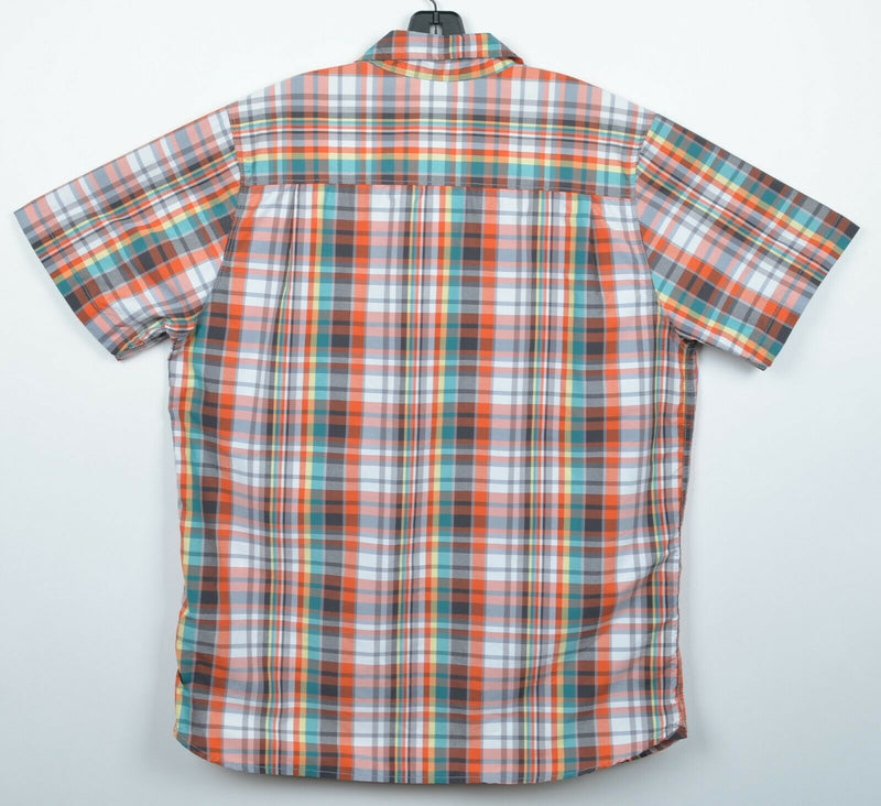 North Face Men's Large Orange Plaid Nylon Polyester Hiking Outdoor Casual Shirt