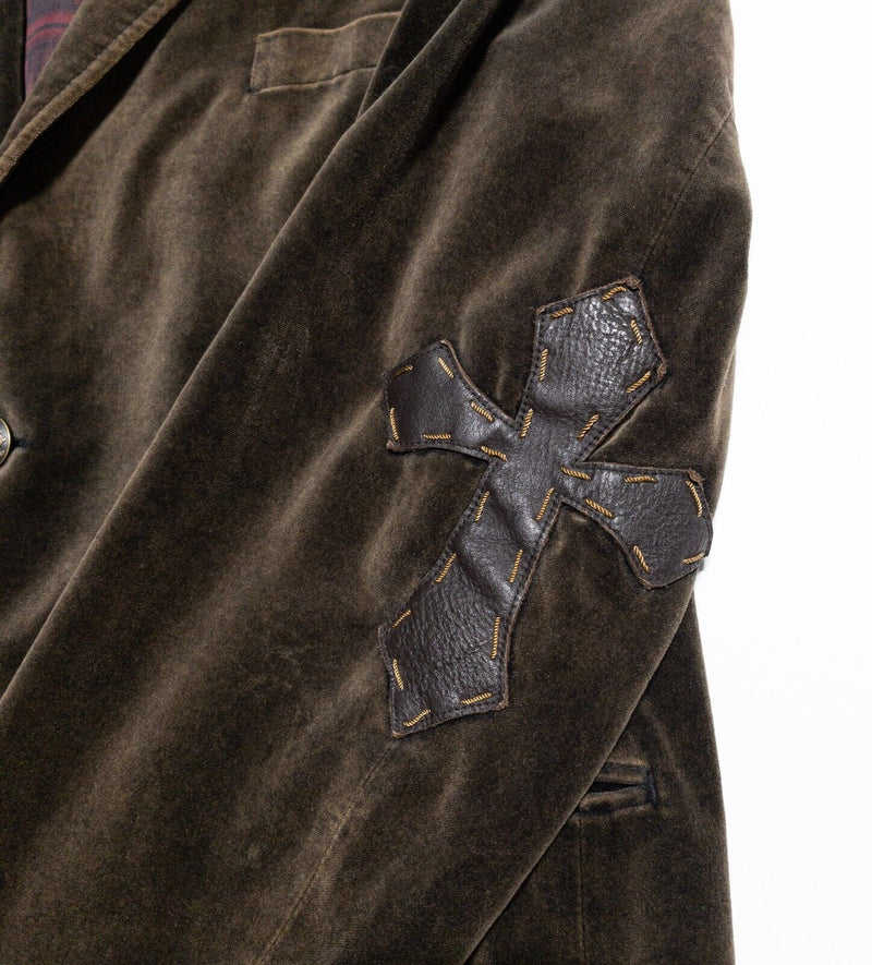 Affliction Velvet Blazer Jacket Men's XL/48-50 Leather Cross Patches Embroidered