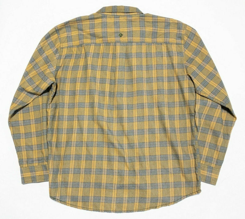 Prana Men's 2XL Organic Cotton Polyester Blend Flannel Shirt Yellow Plaid