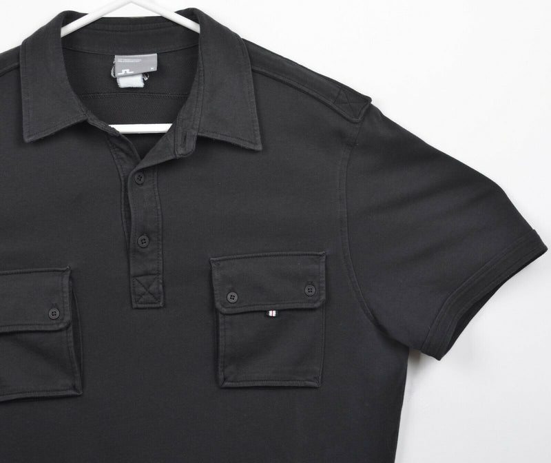 J. Lindeberg Men's Medium Solid Black Pocket Short Sleeve Golf Casual Polo Shirt