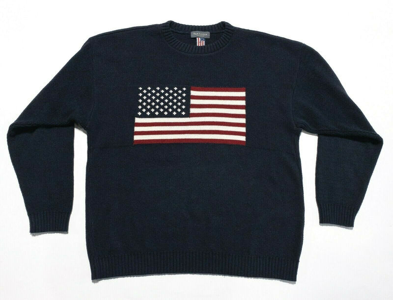 Van Heusen Men's Large USA Flag American Patriotic Navy Blue Knit Crew Sweater