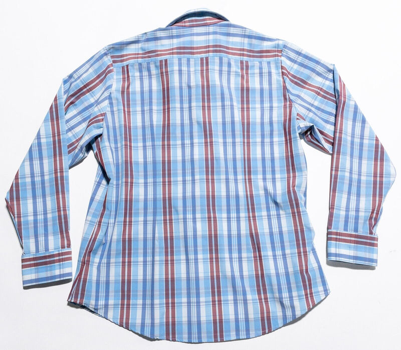 Mizzen+Main Shirt Men's Large Standard Fit Performance Wicking Blue Red Plaid