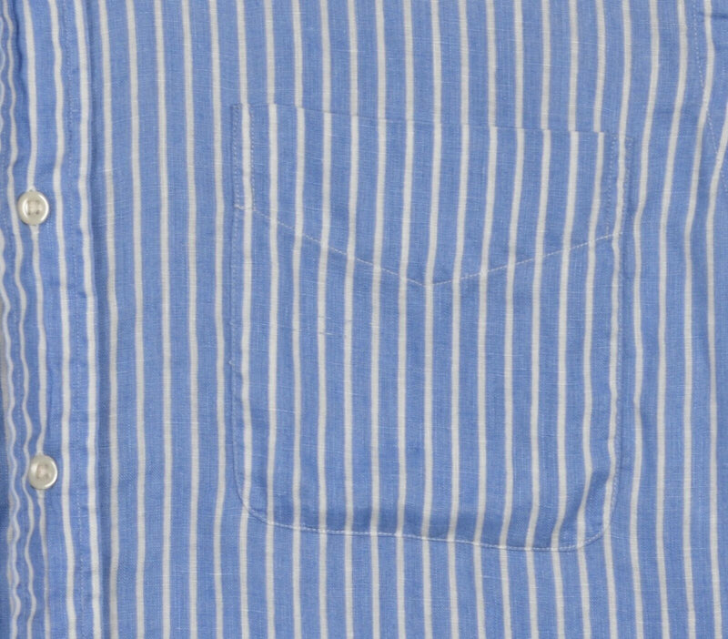 Polo Ralph Lauren Men's Large Classic 100% Linen Blue Striped Button-Down Shirt