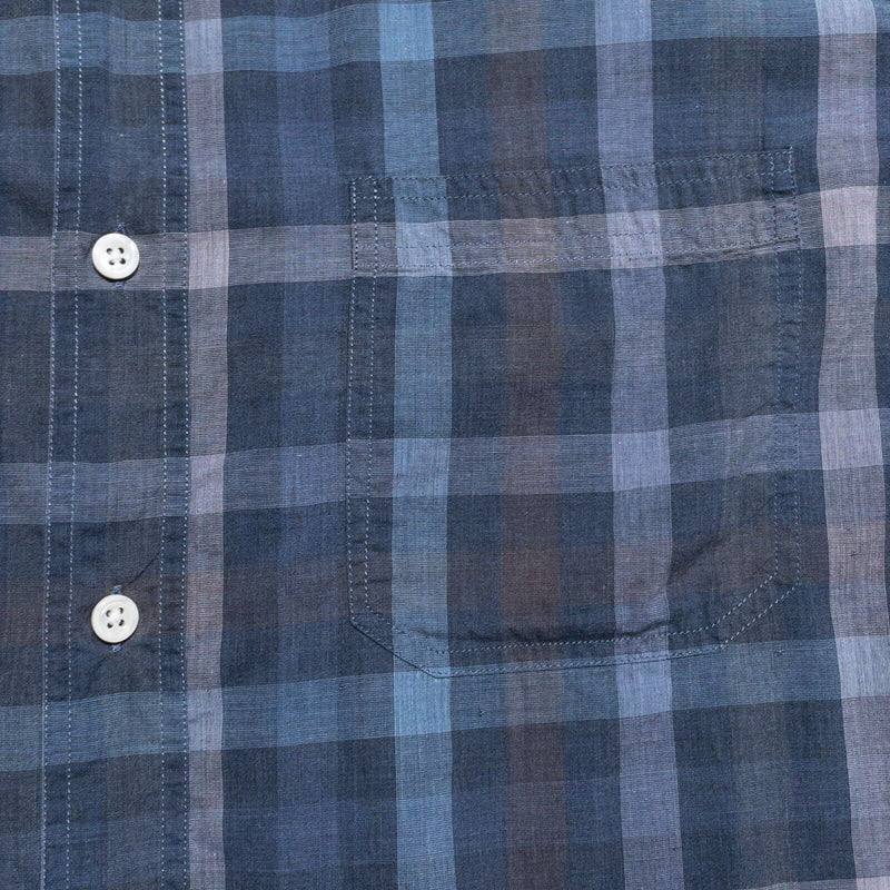 Billy Reid Shirt Medium Standard Men's Long Sleeve Blue Plaid Made in Italy