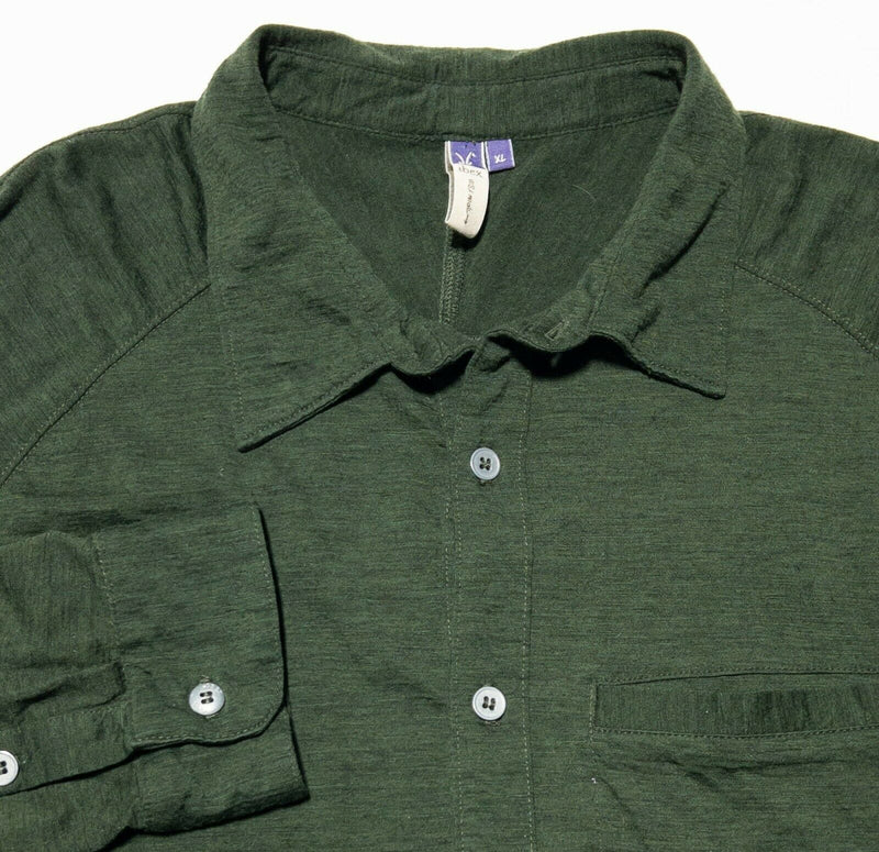 Ibex Merino Wool Button-Front Long Sleeve Shirt Green Men's XL HOLES