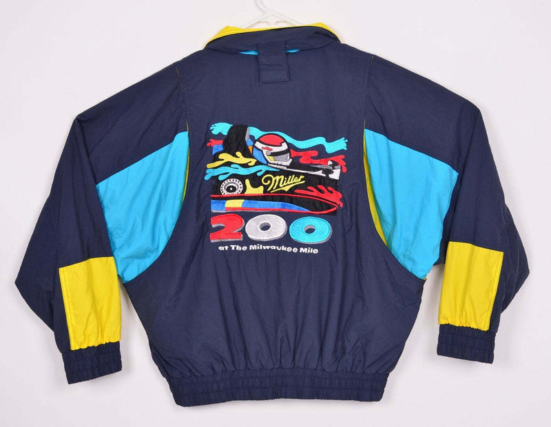 Vintage 90s Neon ColorBlock Miller Beer Hooded Nascar Racing Jacket