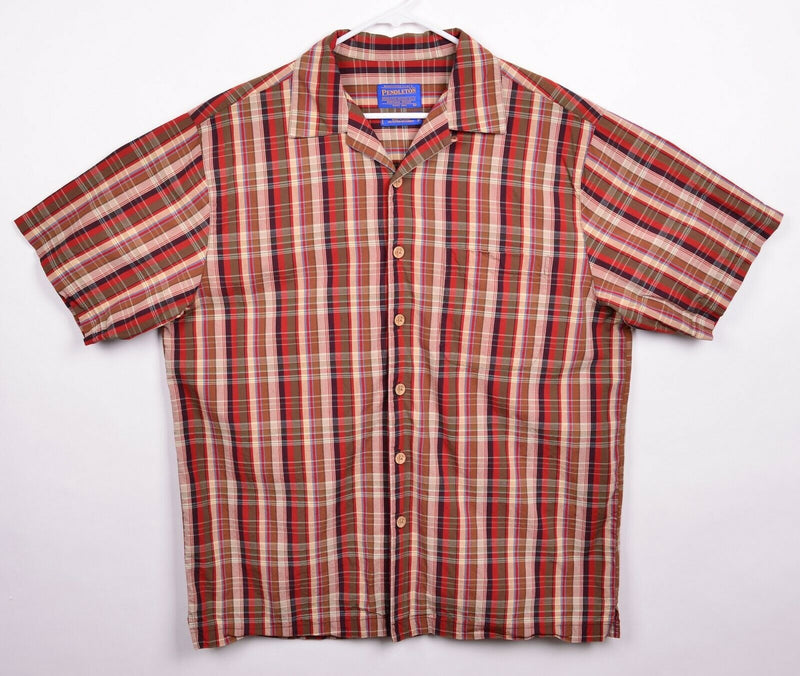 Pendleton Men's Large "Bamboo Shirt" Cotton Blend Red Plaid Button-Front Shirt