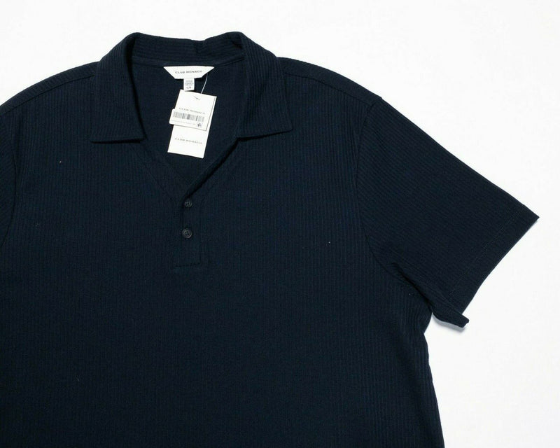 Club Monaco Split Neck Polo Shirt Large Men's Solid Navy Blue Short Sleeve