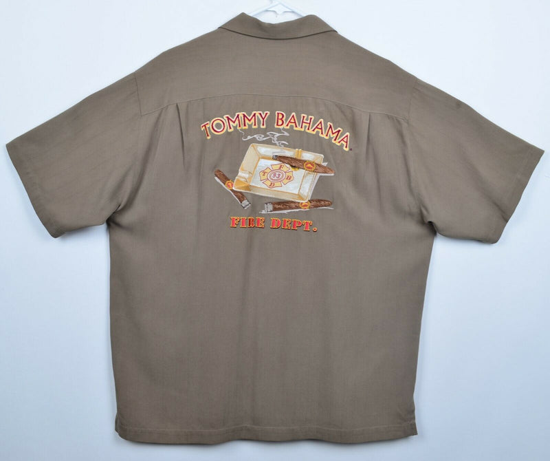 Tommy Bahama Men's Large 100% Silk Fire Dept. Cigars Embroidered Hawaiian Shirt