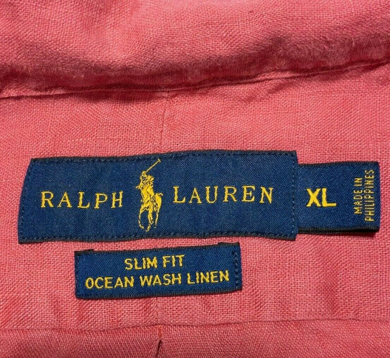 Polo Ralph Lauren Ocean Wash Linen Button-Down Shirt Pink/Red Preppy Men's XL