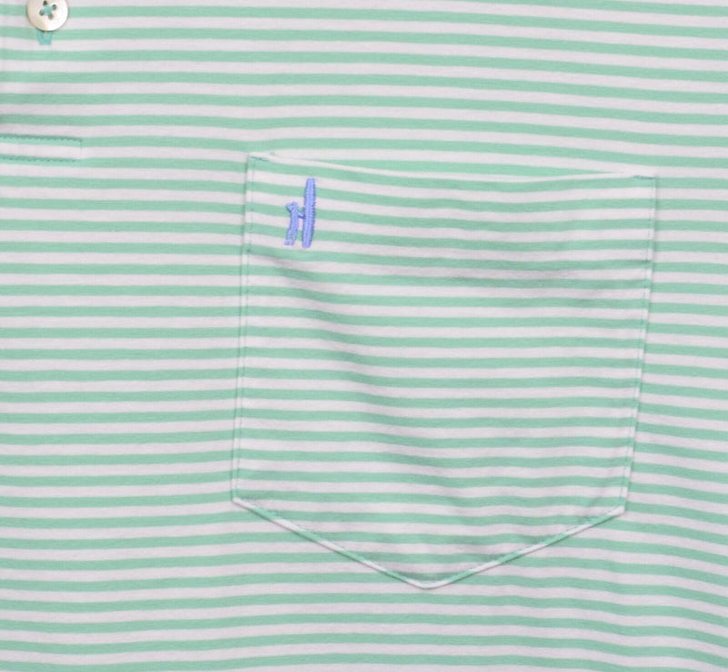 Johnnie-O Men's Medium Green White Striped Cotton Spandex Logo Preppy Polo Shirt