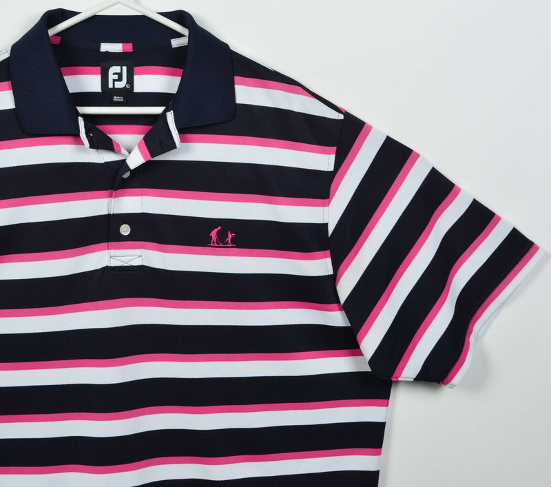 FootJoy Men's Large Navy Pink Striped FJ Golf Wicking Performance Polo Shirt