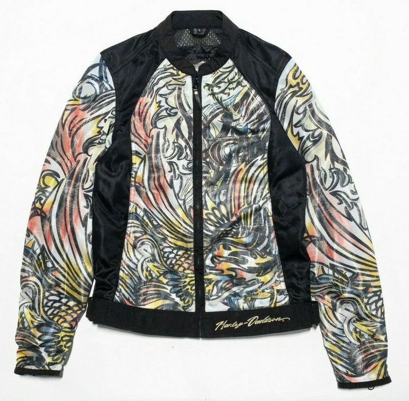 Harley-Davidson Motorcycle Riding Jacket Tattoo Print Colorful Mesh Women Large