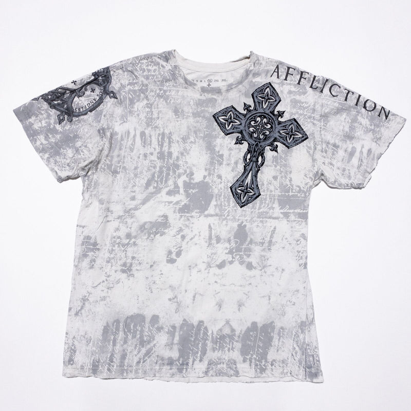 Affliction T-Shirt Men's XL Winged Graphic Gray Distressed Vintage Y2K Grunge