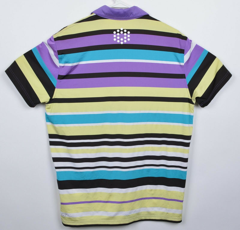 Puma Dry Cell Men Large Purple Yellow Striped Polyester Wicking Golf Polo Shirt