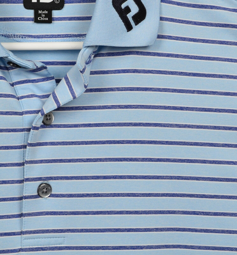 FootJoy Men's Sz Large Logo Collar Blue Striped FJ Performance Golf Polo Shirt