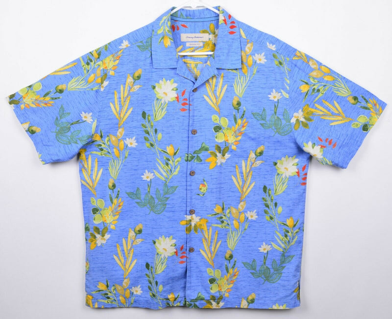 Tommy Bahama Men's Sz Large Original Fit Silk Blend Blue Floral Hawaiian Shirt