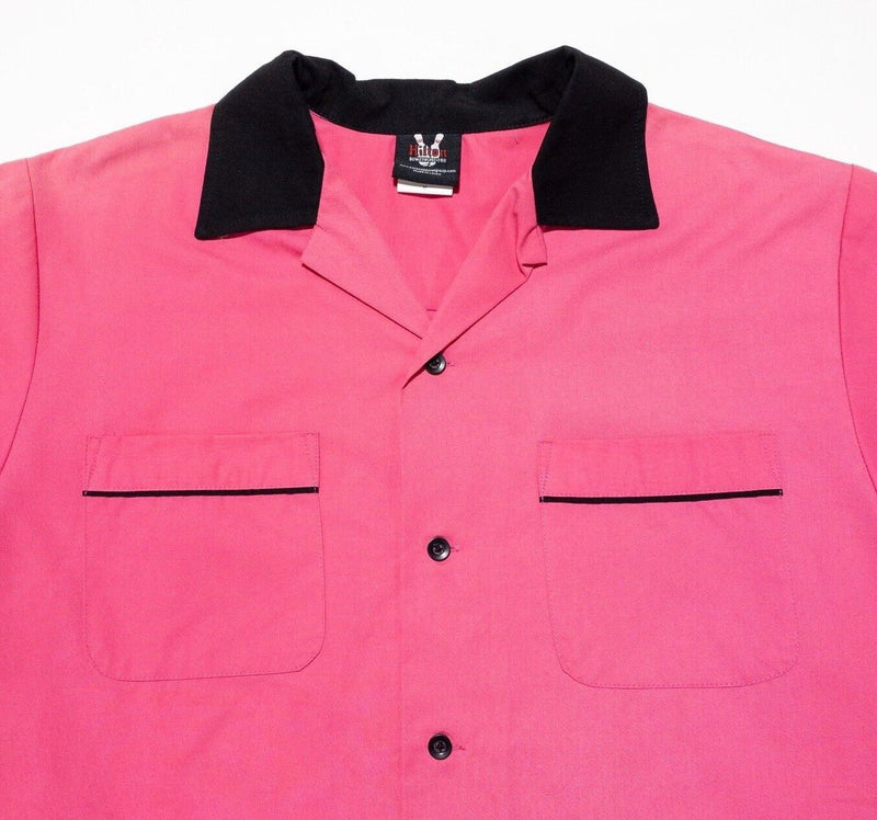 Hilton Bowling Shirt Medium Men's Pink Black Retro Short Sleeve Button-Front
