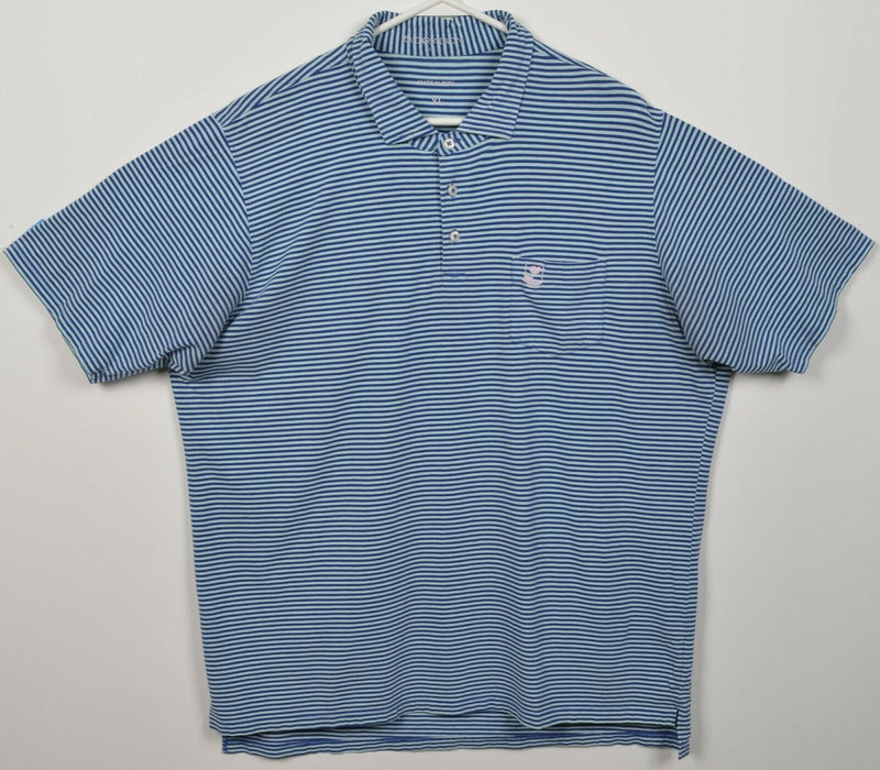 B. Draddy Men's XL Blue Striped Pima Cotton Spandex Golf Pocket Polo Shirt