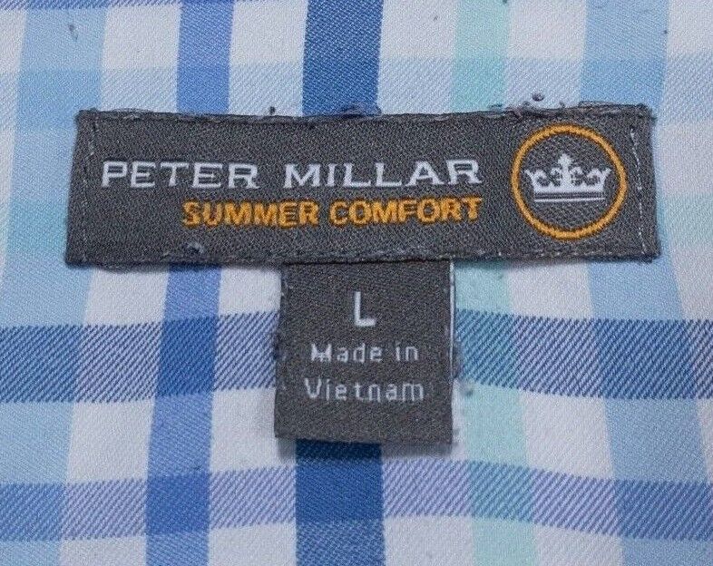 Peter Millar Summer Comfort Button-Down Men's Fits 2XL Shirt Check Nylon Wicking