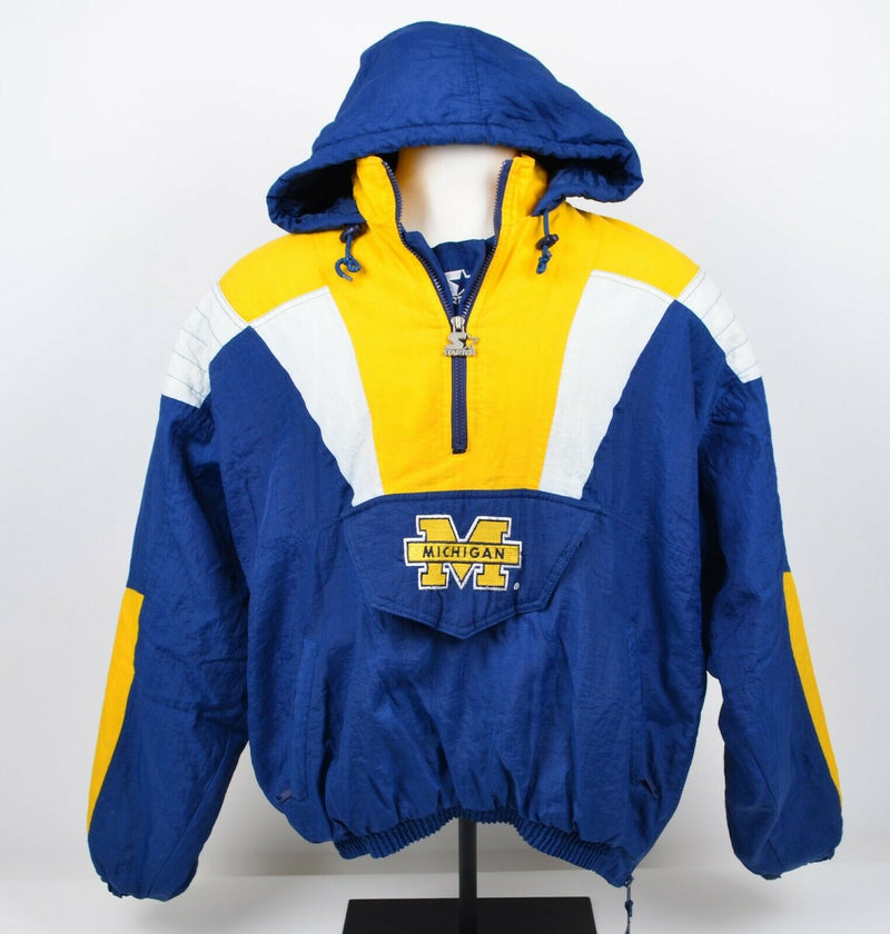 Vtg 90s Michigan Men's Sz Large Wolverines Starter Hooded Winter Puffer Jacket