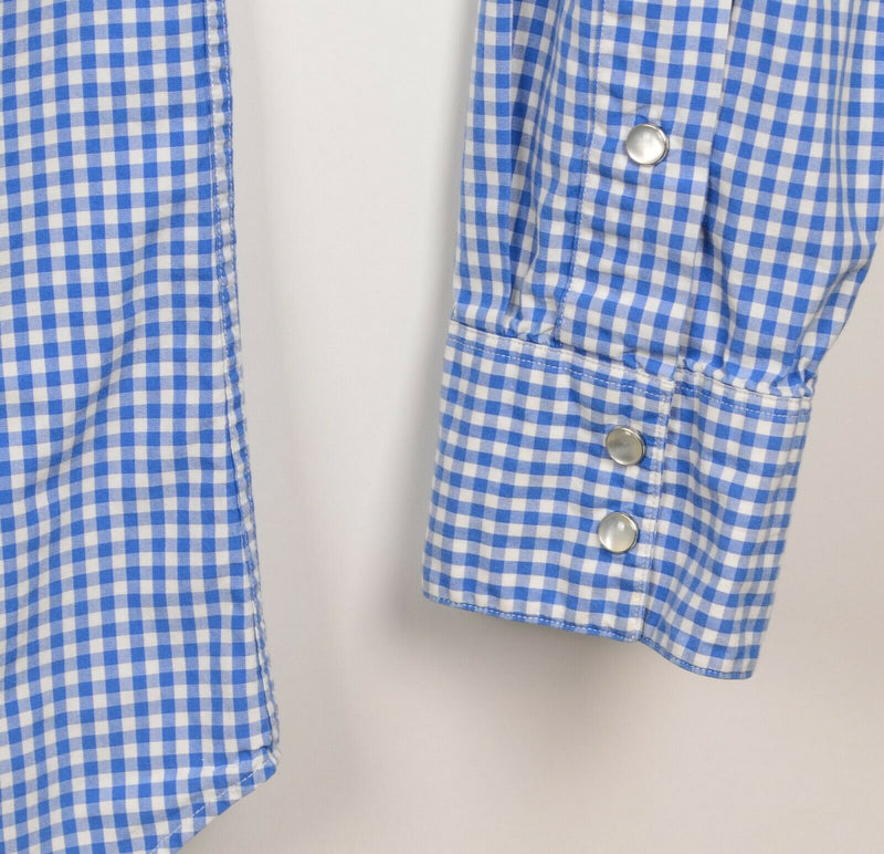 Polo Ralph Lauren Men's Medium Pearl Snap Blue White Gingham Check Western Shirt