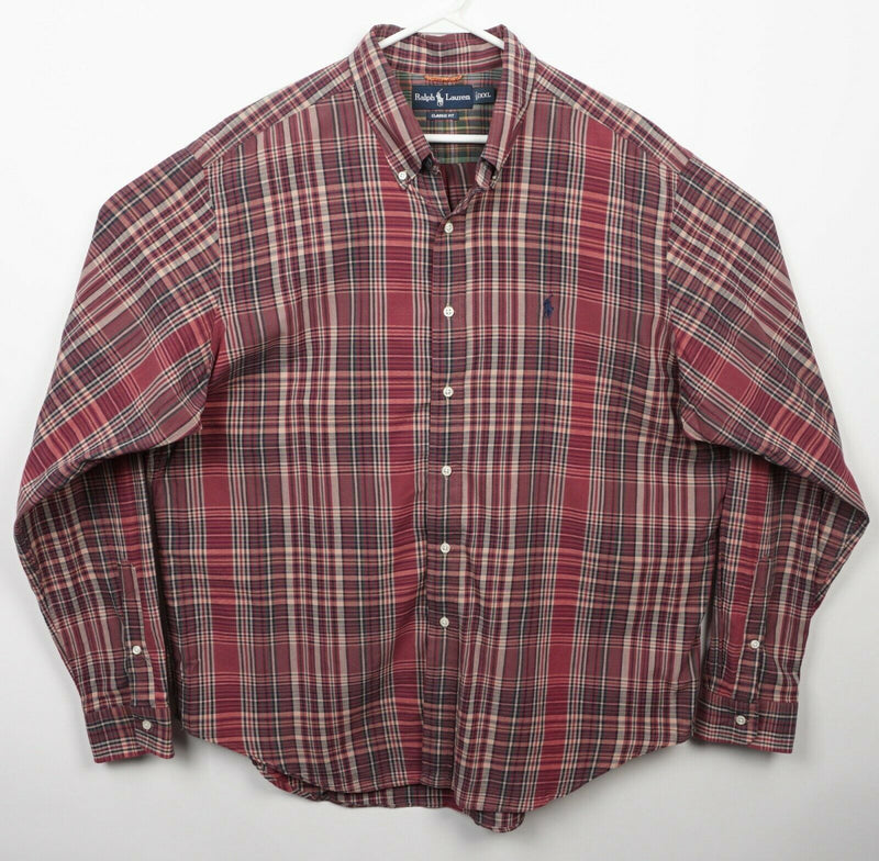 Polo Ralph Lauren Men's 2XL Classic Fit Red Plaid Pony Button-Down Shirt