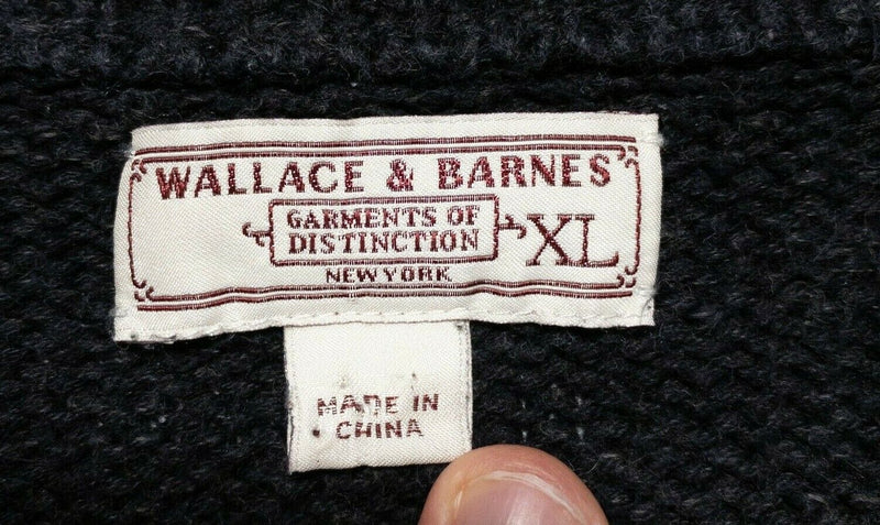 Wallace & Barnes Cardigan Men's XL Shawl Collar Sweater Black Blue Button-Front