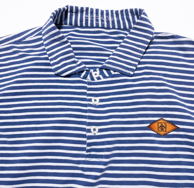 B. Draddy Polo Shirt Men's Large Blue White Striped Golf Casual Cotton Blend