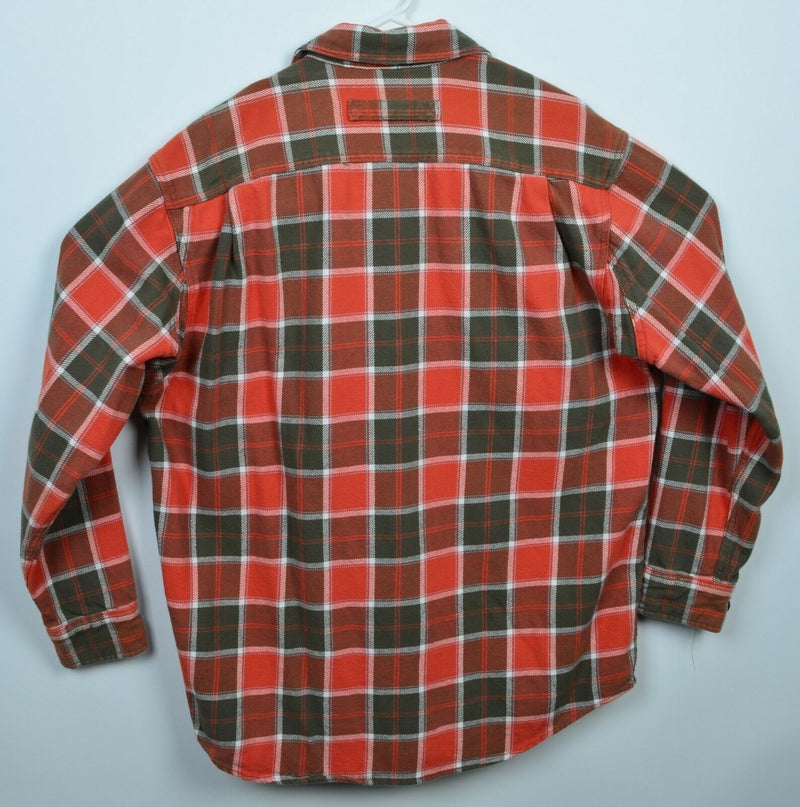 Duluth Trading Co. Men's Large Orange Green Plaid Workwear Flannel Shirt