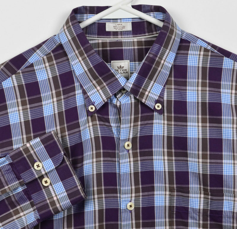 Peter Millar Men's Large Purple Blue Check Long Sleeve Button-Down Shirt