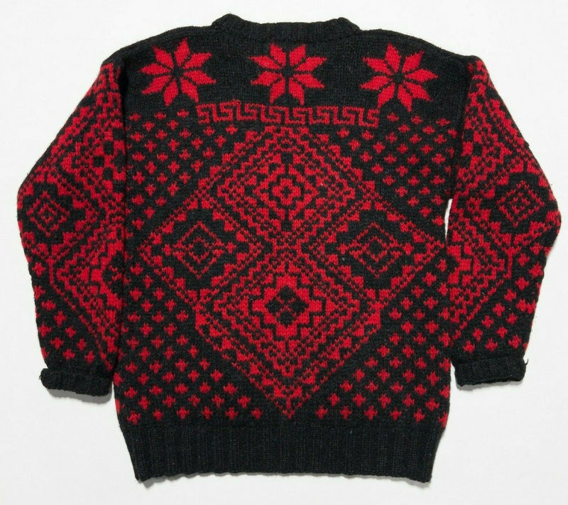 Gap Women's Medium Red Black Geometric Wool Chunky Hand Knit Vintage Sweater