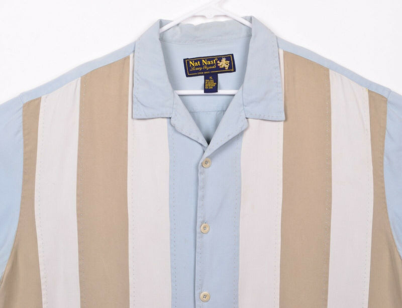 Nat Nast Men’s Sz XL 100% Silk Luxury Originals Blue Bowling Lounge Shirt