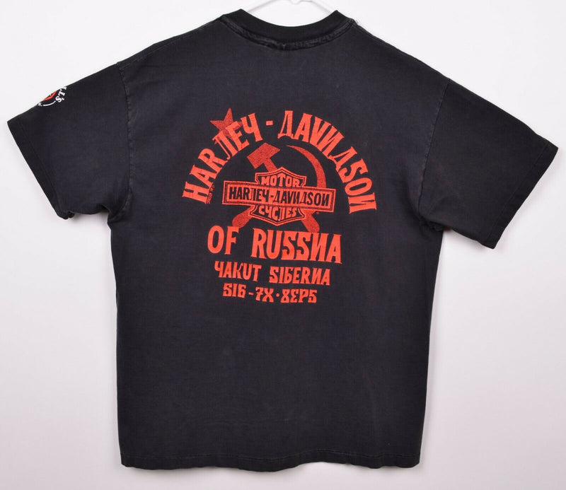 Vtg 90s Harley-Davidson Men's Large Hammer Sickle Soviet Siberia T-Shirt HOLES
