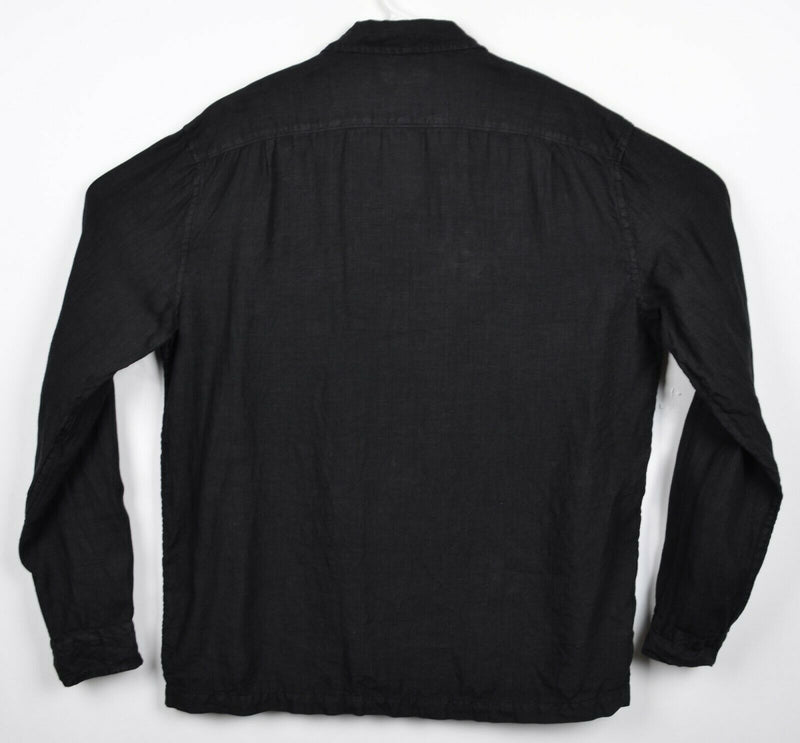 Wallace & Barnes Men's Large 100% Linen Solid Black Button-Front Camp Shirt