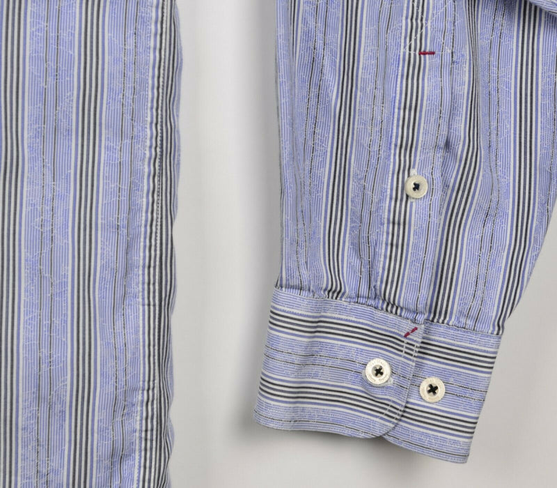 Nat Nast Men's Sz XL American Fit Blue Floral Striped Long Sleeve Button Shirt